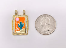 Load image into Gallery viewer, Large Enamel Cactus Rectangle Tag Pendant With 2 Loops in Real Gold 18K Plated Over Copper 5 PCS
