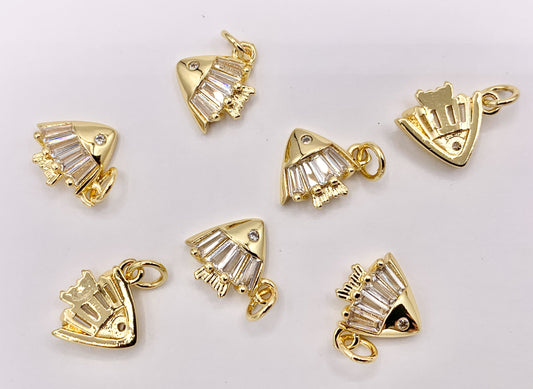 Cute Small CZ Pave Fish Charms in 18K Gold Plated Copper Base 10 PCS