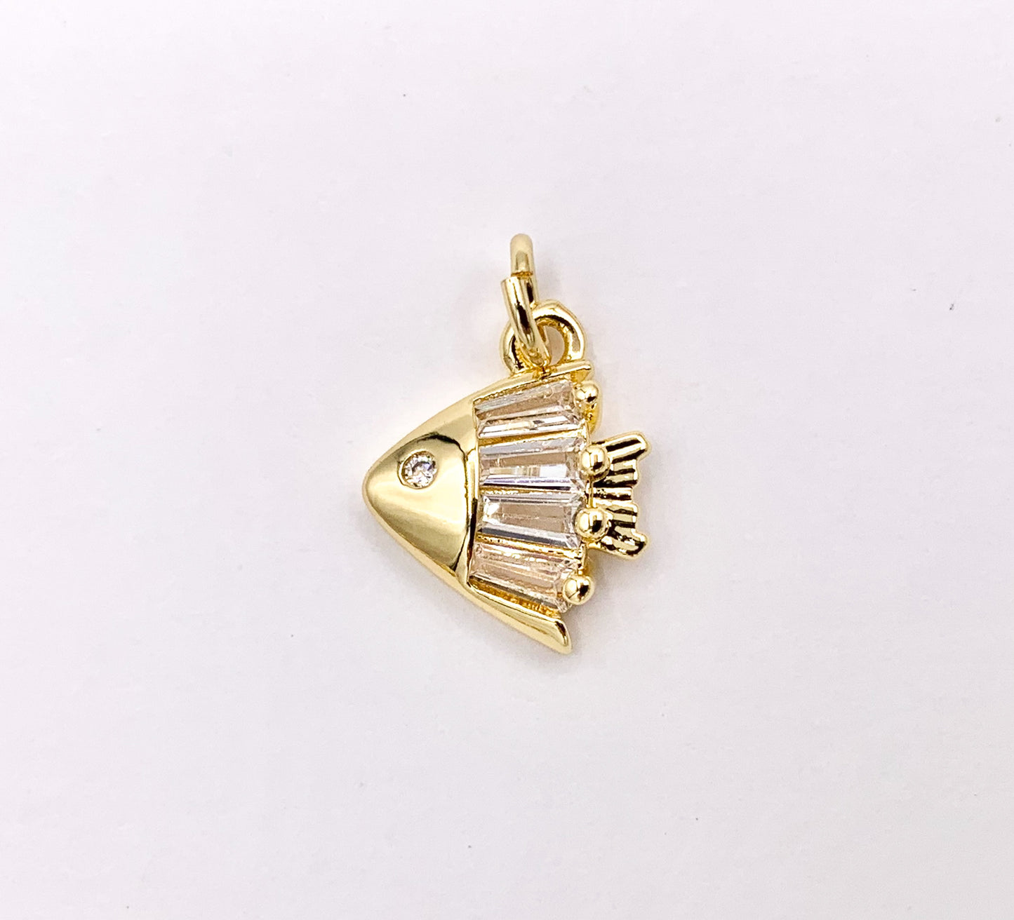 Cute Small CZ Pave Fish Charms in 18K Gold Plated Copper Base 10 PCS