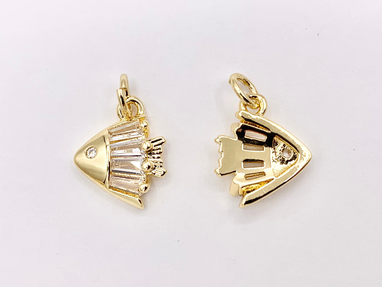 Cute Small CZ Pave Fish Charms in 18K Gold Plated Copper Base 10 PCS