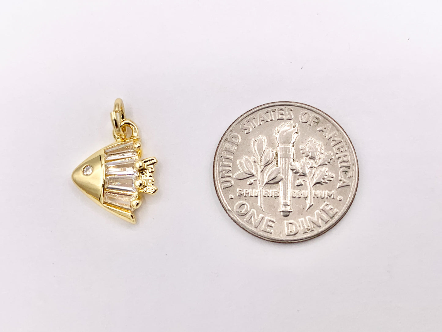 Cute Small CZ Pave Fish Charms in 18K Gold Plated Copper Base 10 PCS