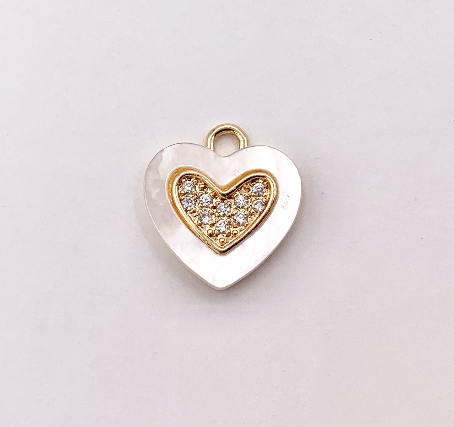 Shell Pearl Heart Charm in CZ Pave Real Gold 18K Plated Over Brass 8 PCS