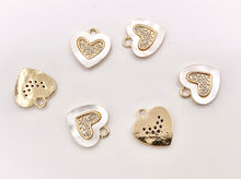 Load image into Gallery viewer, Shell Pearl Heart Charm in CZ Pave Real Gold 18K Plated Over Brass 8 PCS
