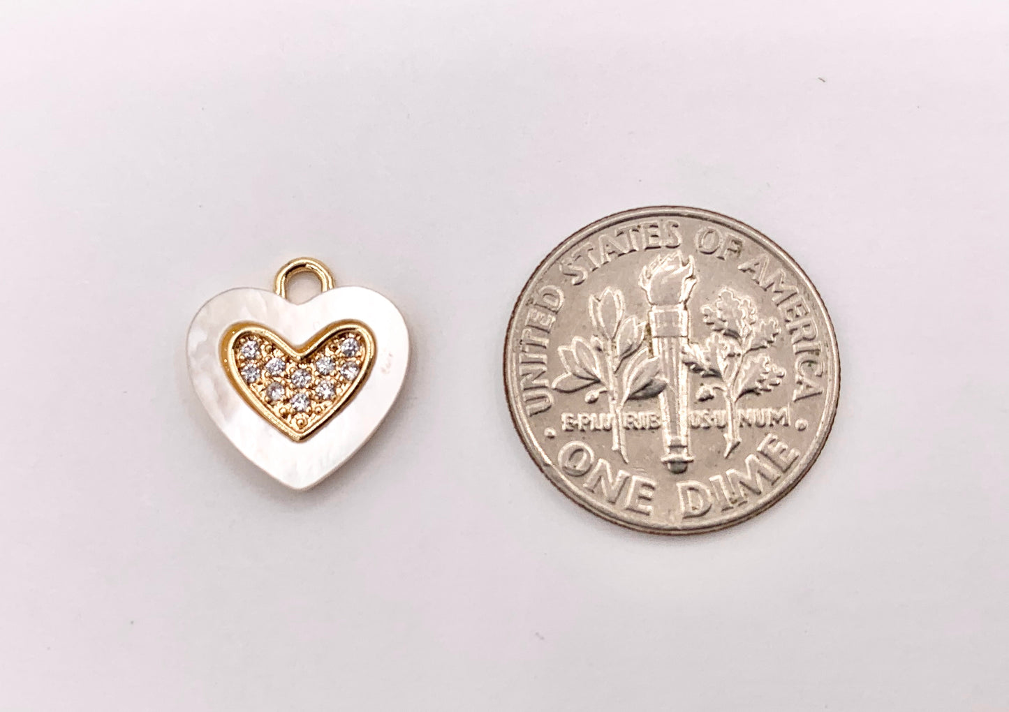 Shell Pearl Heart Charm in CZ Pave Real Gold 18K Plated Over Brass 8 PCS