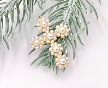 Load image into Gallery viewer, Cute Large Pearl Cross Charm in Real Gold 18K Plated Over Brass 6 PCS
