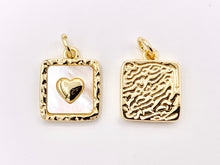 Cargar imagen en el visor de la galería, White Lip Shell Square Charms With Heart, Moon Crescent and Butterfly in 18K Gold Plated over Copper 6 PCS
