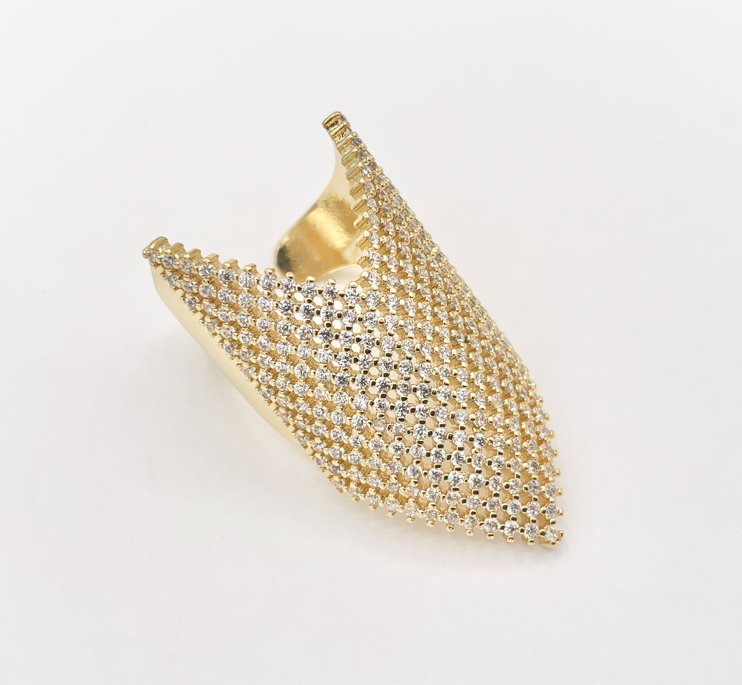 Chevron V Shaped Bulky Ring in CZ Pave Real Gold 18K Plated Copper Adjustable Ring 3 PCS