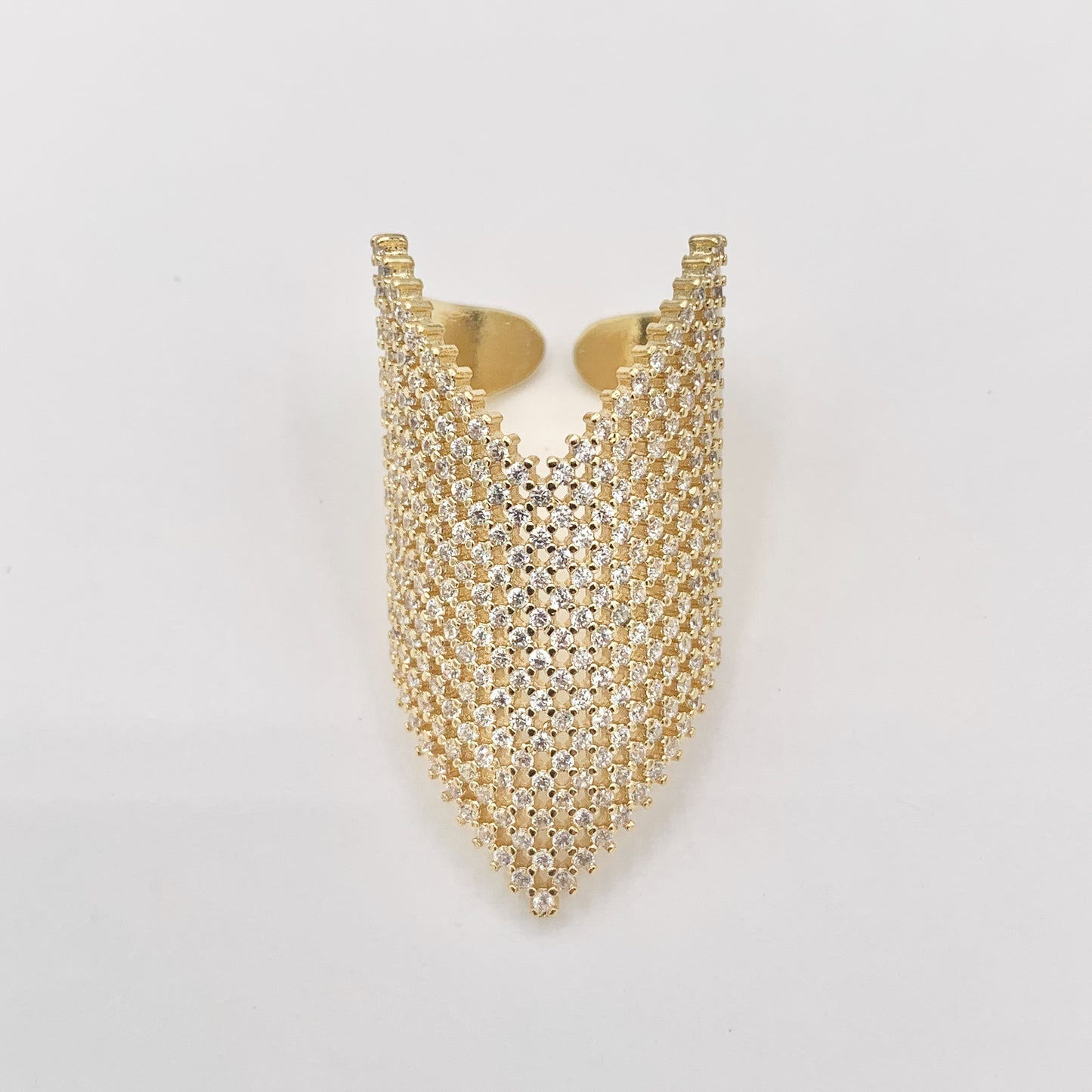 Chevron V Shaped Bulky Ring in CZ Pave Real Gold 18K Plated Copper Adjustable Ring 3 PCS