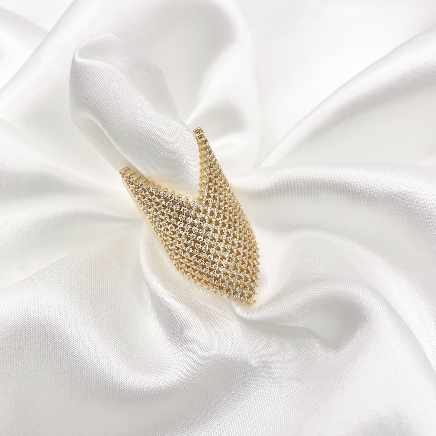 Chevron V Shaped Bulky Ring in CZ Pave Real Gold 18K Plated Copper Adjustable Ring 3 PCS