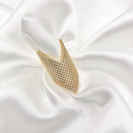 Chevron V Shaped Bulky Ring in CZ Pave Real Gold 18K Plated Copper Adjustable Ring 3 PCS