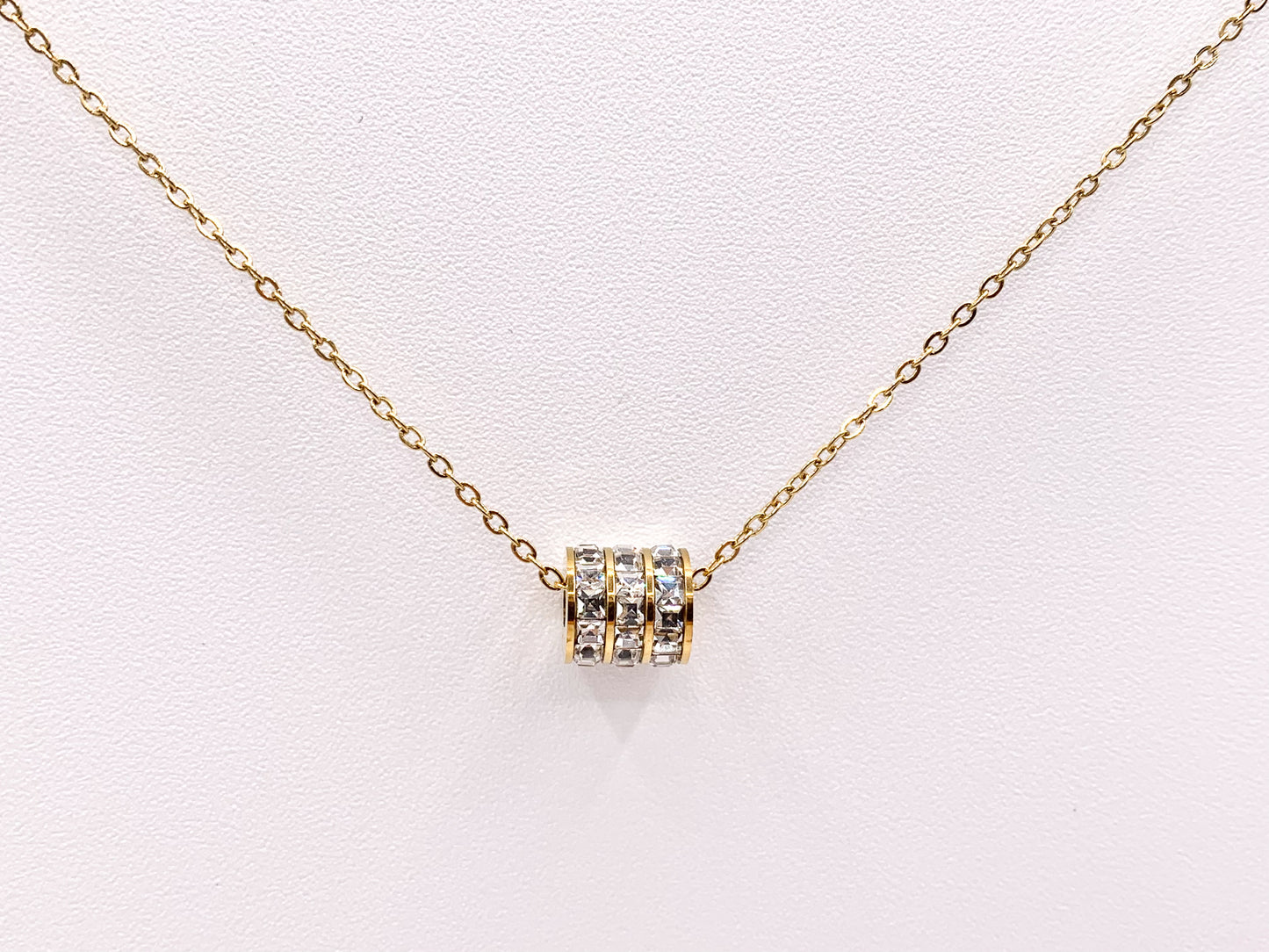 Delicate CZ Barrel Spacer Necklace Gold/Silver Plated Stainless Steel Dainty Flexible Minimalist Finished Necklace 16" with Extension Link