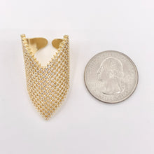 Cargar imagen en el visor de la galería, Chevron V Shaped Bulky Ring in CZ Pave Real Gold 18K Plated Copper Adjustable Ring 3 PCS
