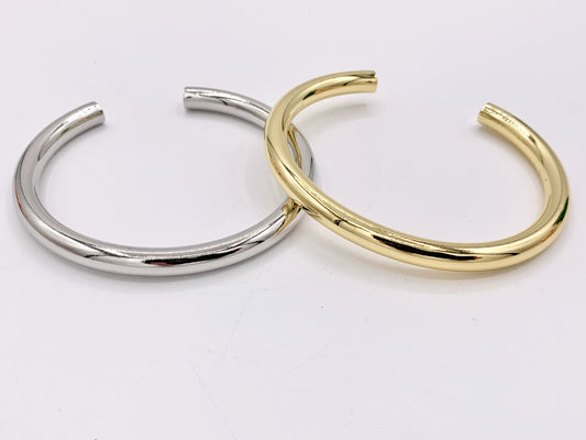 Chunky Thick Plain Adjustable Bracelet Cuffs in 18K Gold Plating or Silver Plating 2 PCS