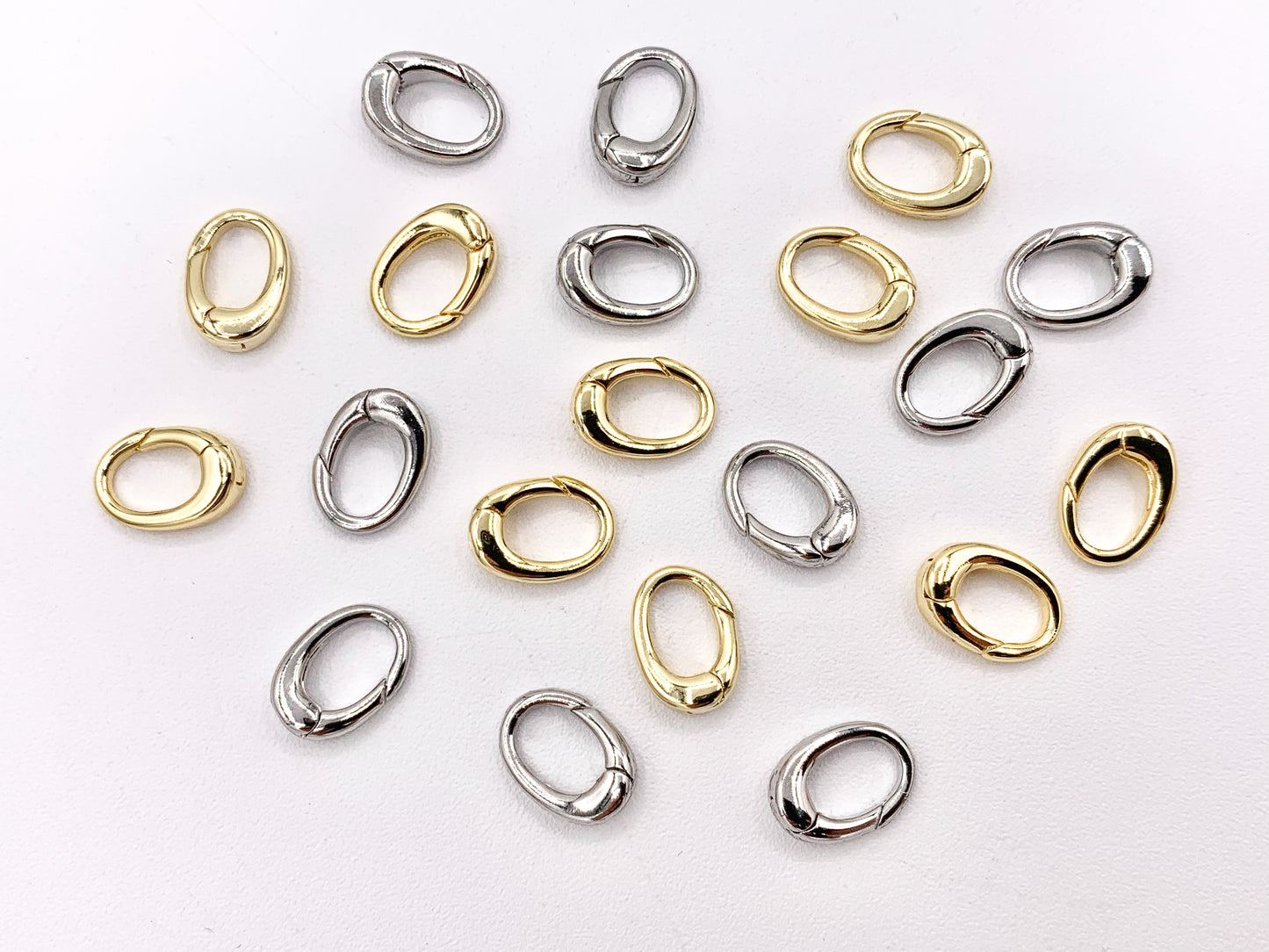 Cute Dainty Minimalist Oval Clasps in Real Gold/Platinum Plated Over Brass 10 PCS