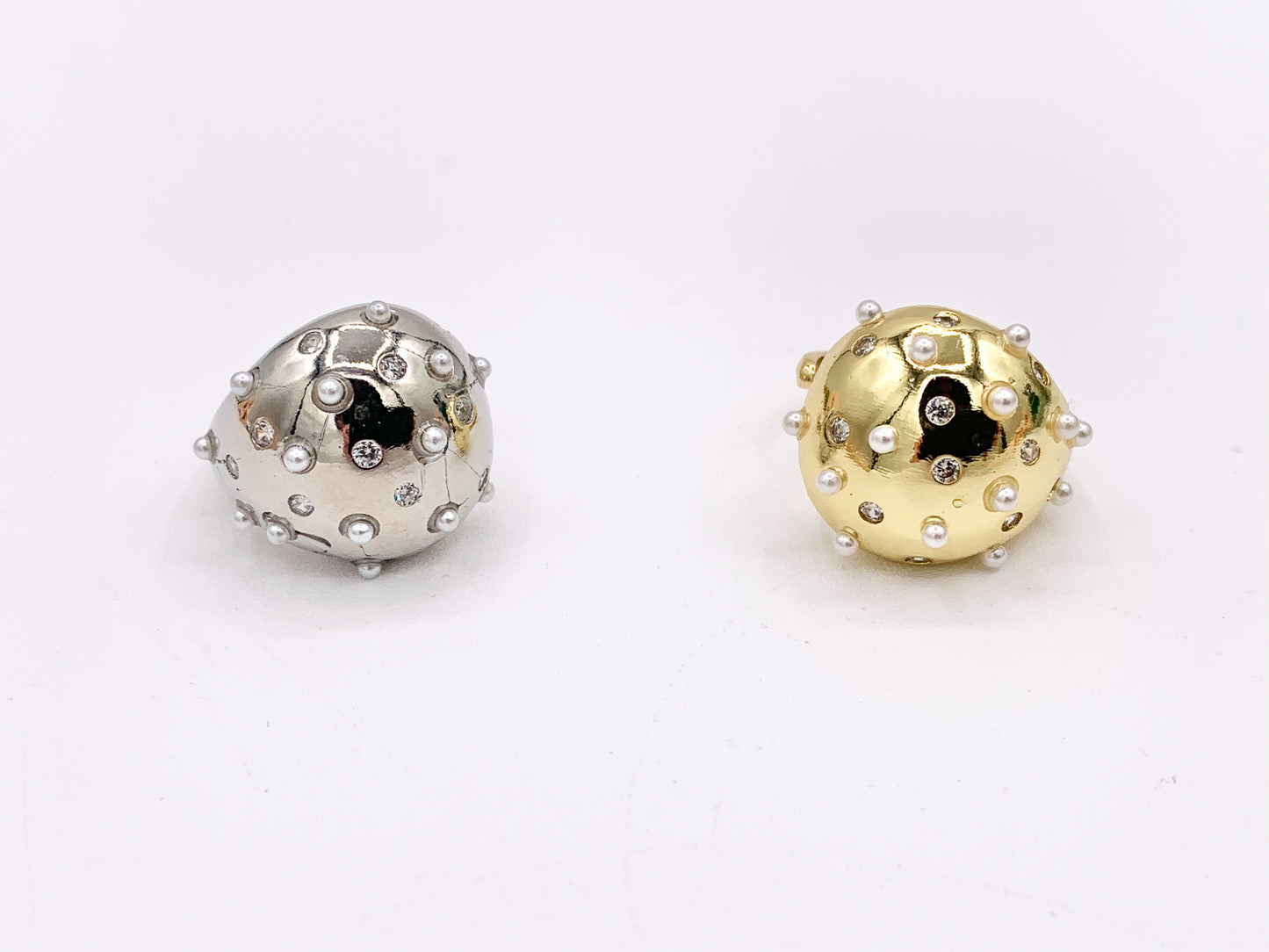 Chunky Drop Bypass Ring With CZ and Pearls in 18K Gold And Platinum Plated Brass 4PCS
