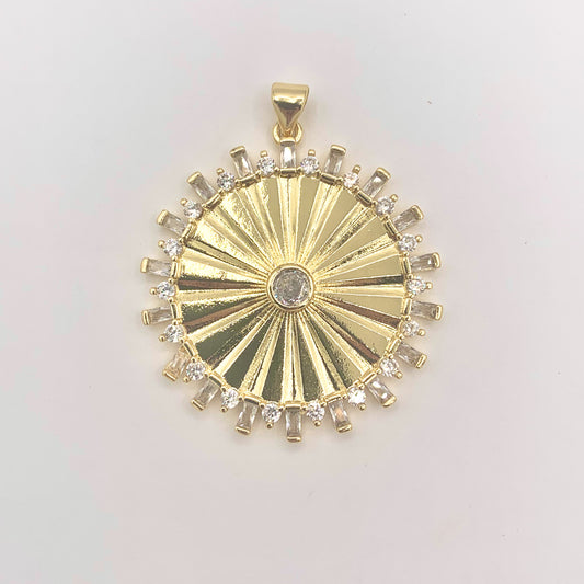 Large CZ Pave Coin Pendant in 18K Gold plated Copper 5 PCS