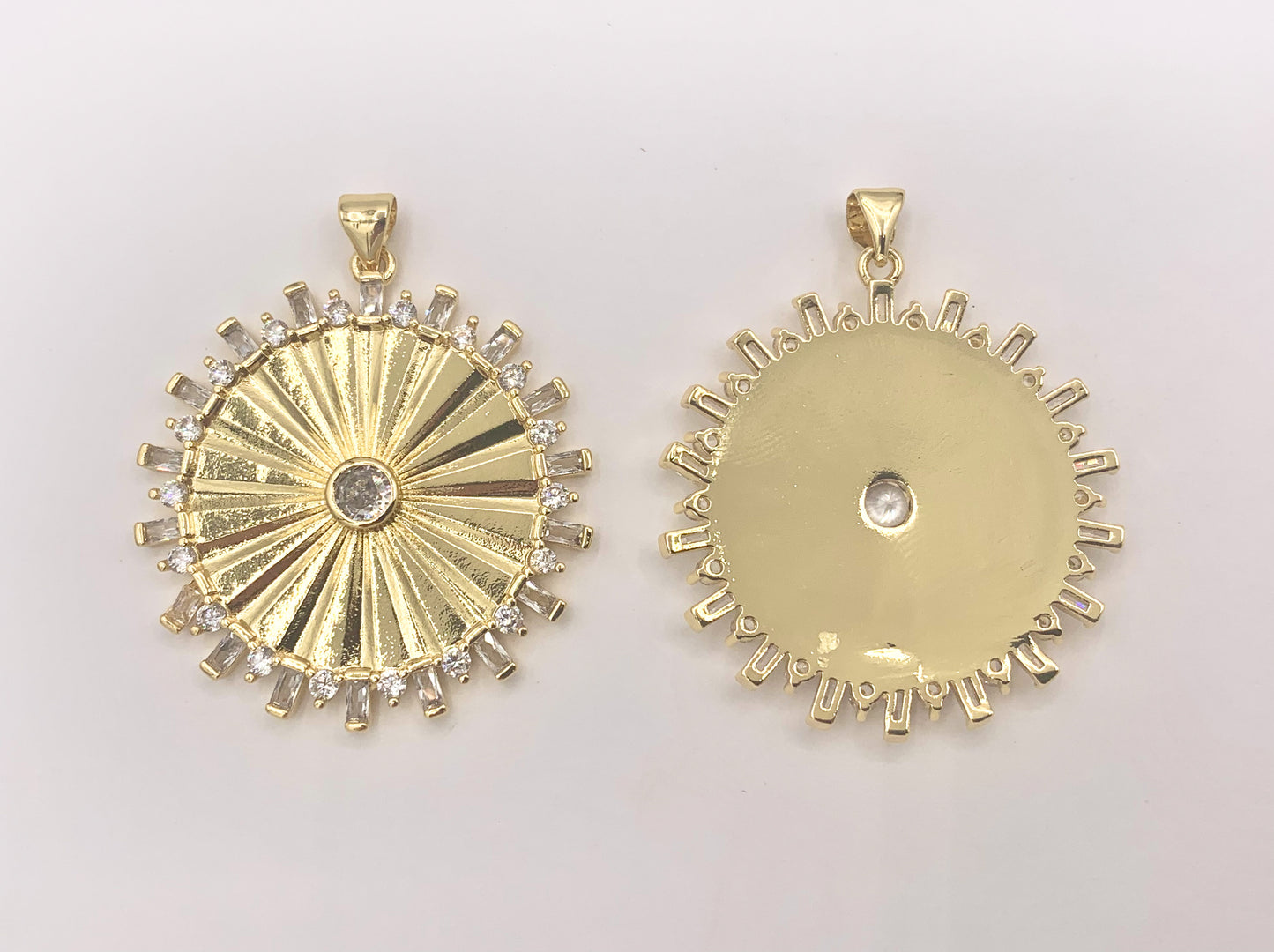 Large CZ Pave Coin Pendant in 18K Gold plated Copper 5 PCS