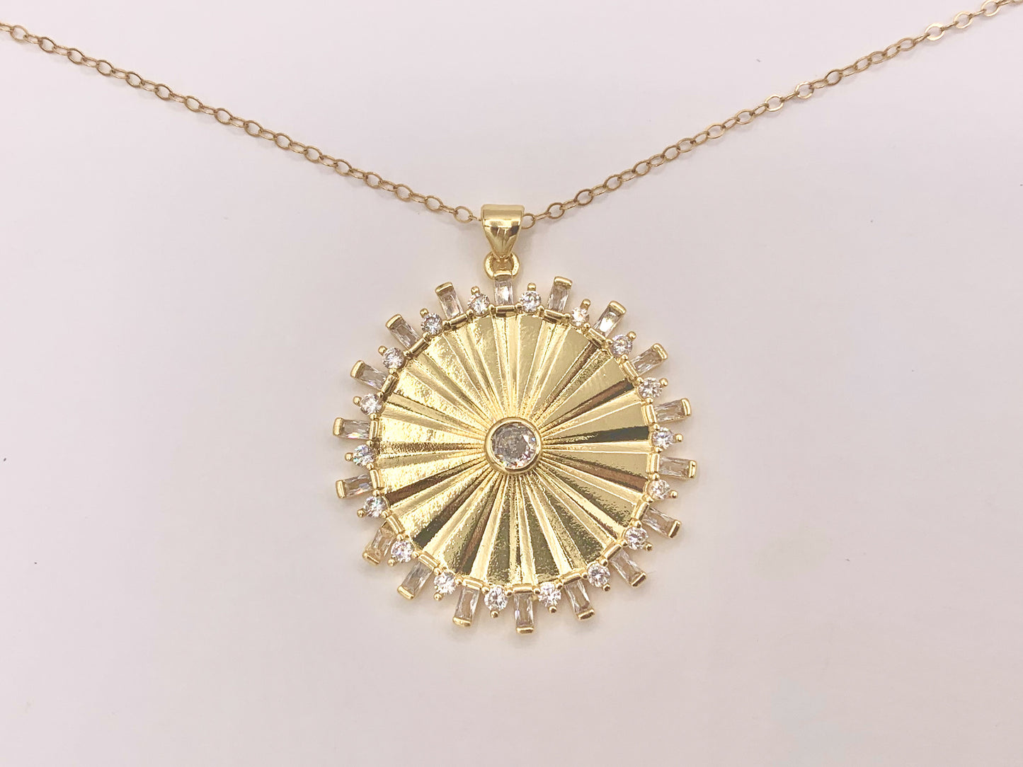 Large CZ Pave Coin Pendant in 18K Gold plated Copper 5 PCS