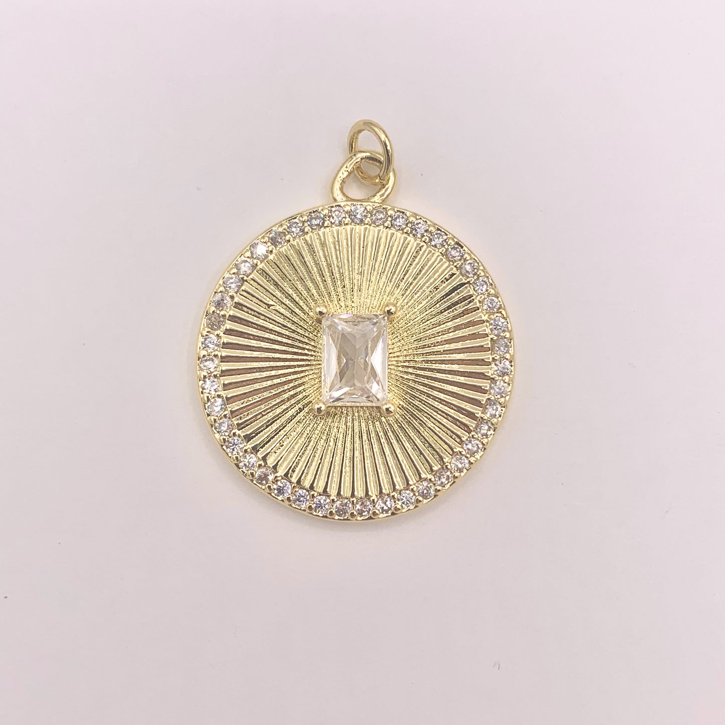 Large CZ Pave Coin Pendant in 18K Gold plated Copper 6 PCS