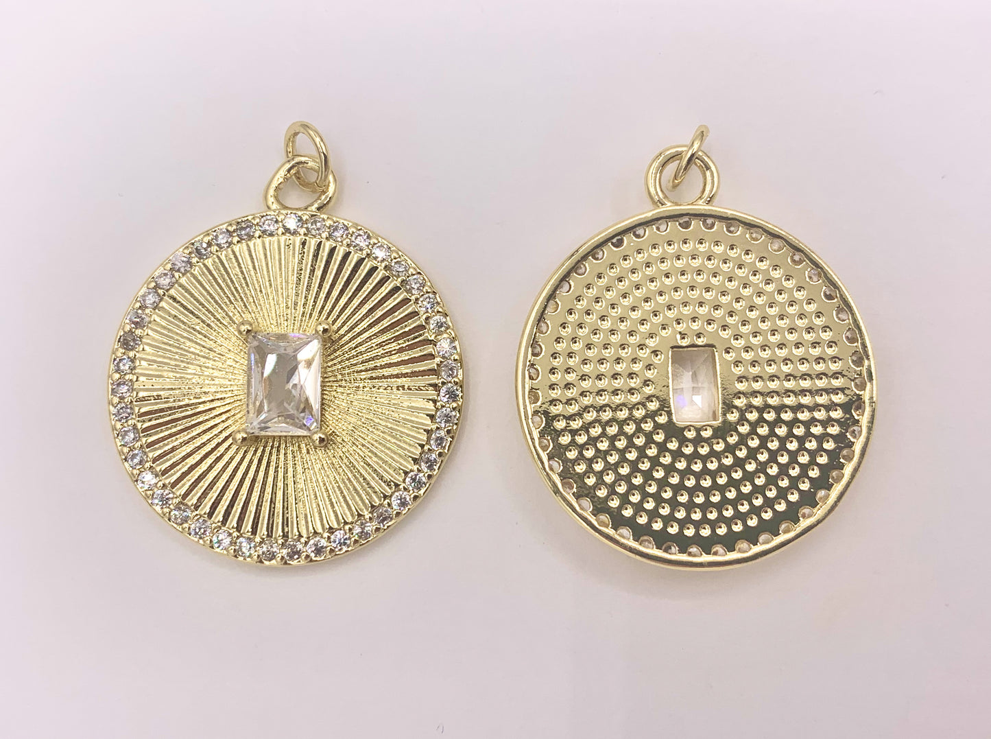Large CZ Pave Coin Pendant in 18K Gold plated Copper 6 PCS