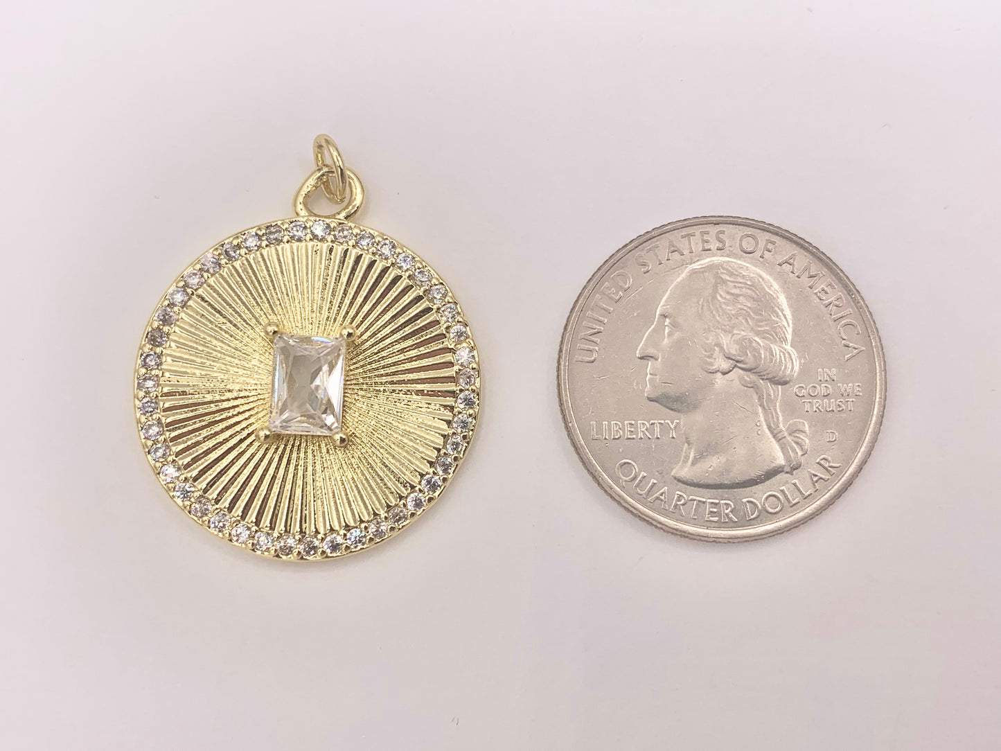 Large CZ Pave Coin Pendant in 18K Gold plated Copper 6 PCS