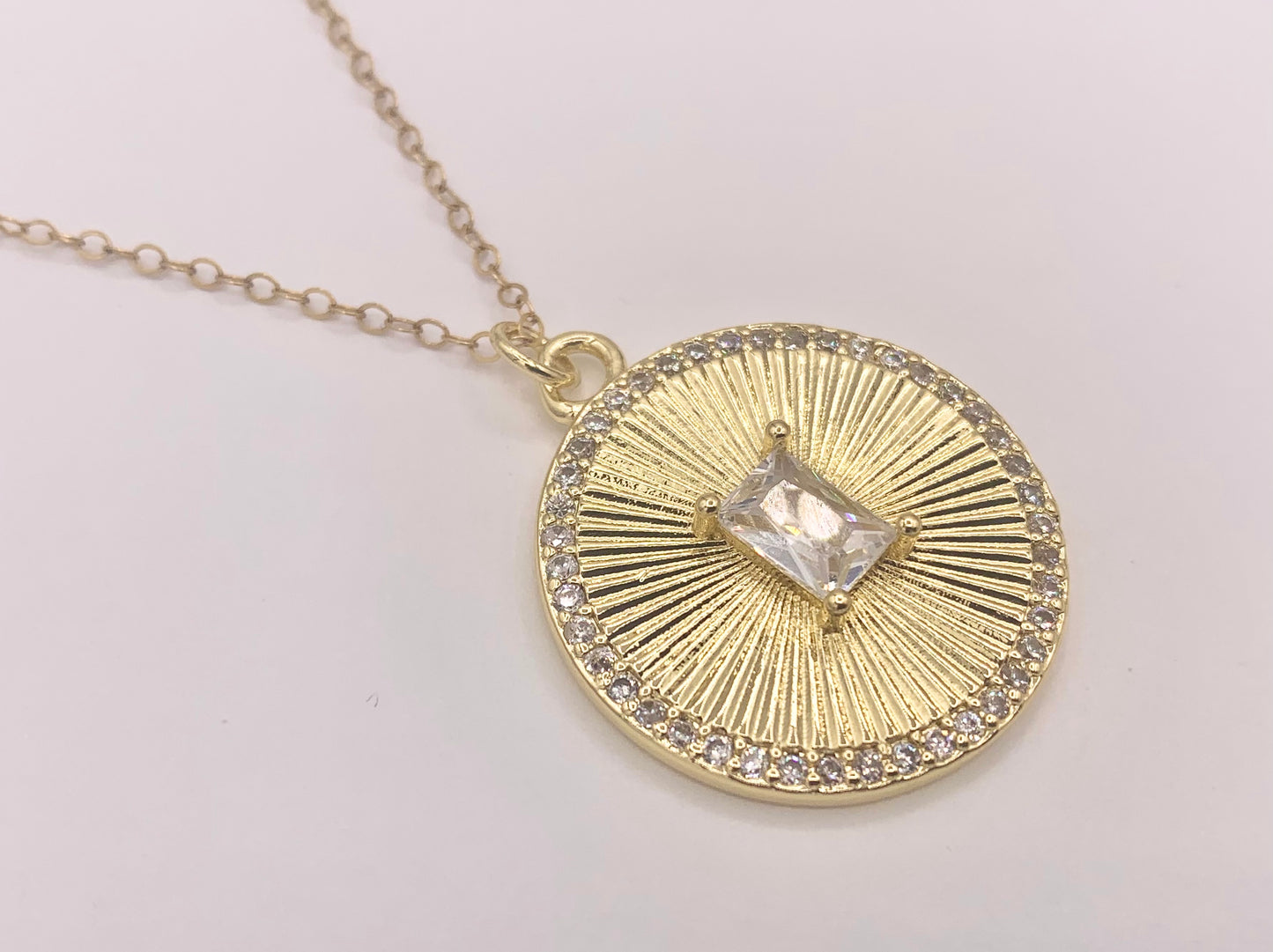 Large CZ Pave Coin Pendant in 18K Gold plated Copper 6 PCS