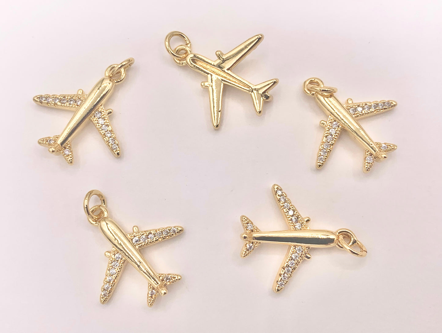Airplane Charms in CZ Pave 18K Gold Plated Over Copper 10 PCS