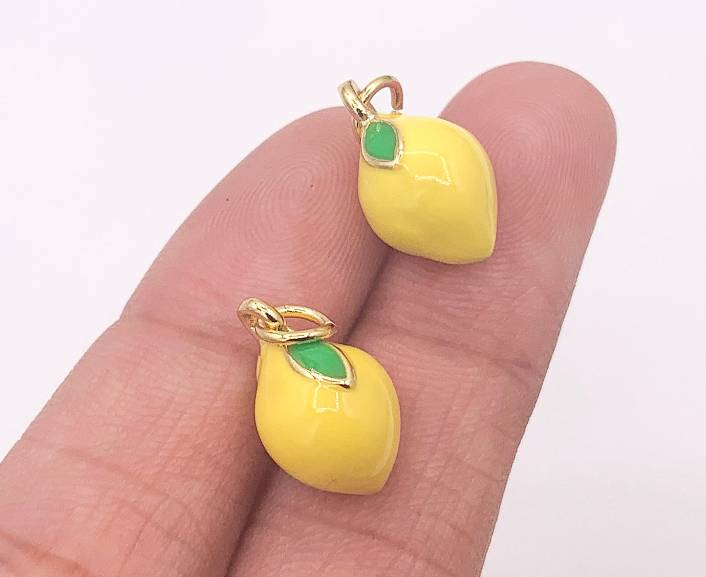 Cute Yellow Enamel Lemon Charms 3D Puffy Fruit Charms in 18K Gold Plated Over Copper 10 PCS