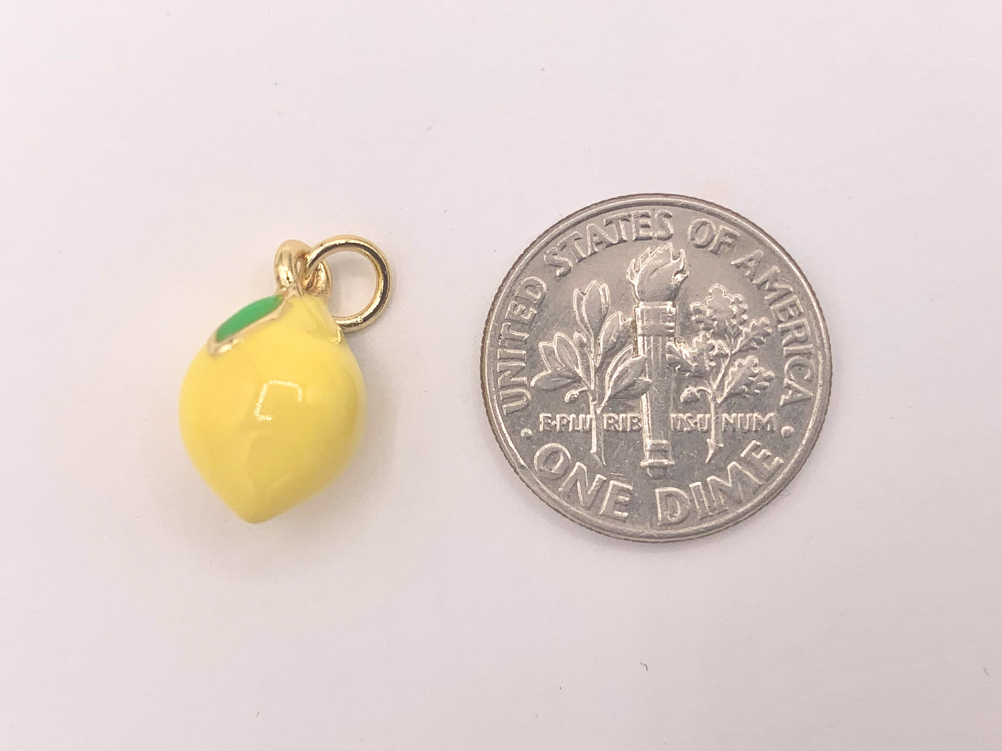 Cute Yellow Enamel Lemon Charms 3D Puffy Fruit Charms in 18K Gold Plated Over Copper 10 PCS