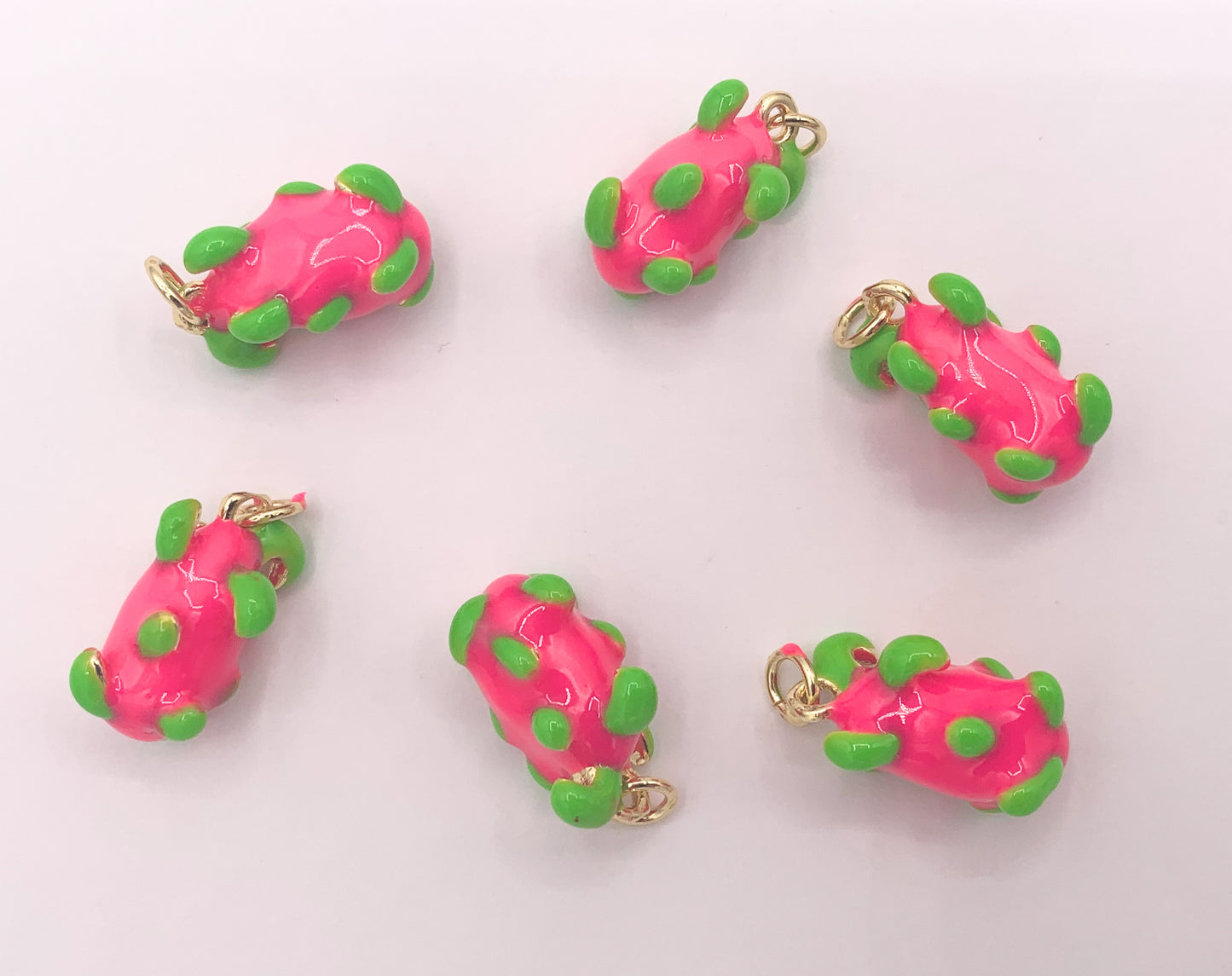 Cute Red Enamel Dragonfruit Charms 3D Puffy Fruit Charms in 18K Gold Plated Over Copper 10 PCS