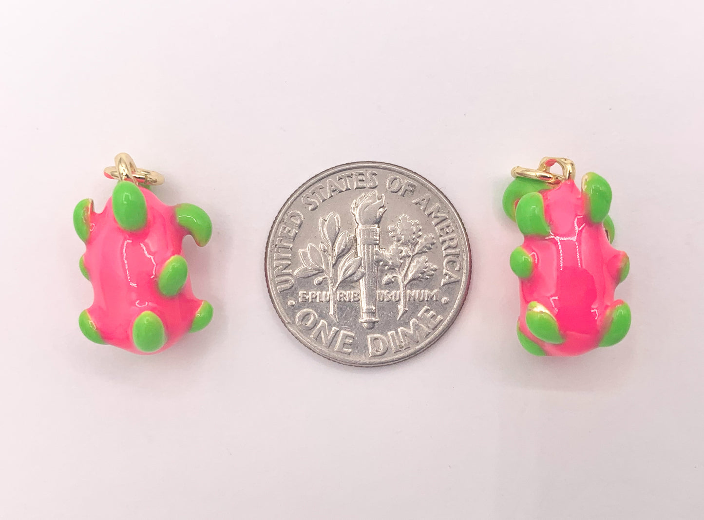 Cute Red Enamel Dragonfruit Charms 3D Puffy Fruit Charms in 18K Gold Plated Over Copper 10 PCS
