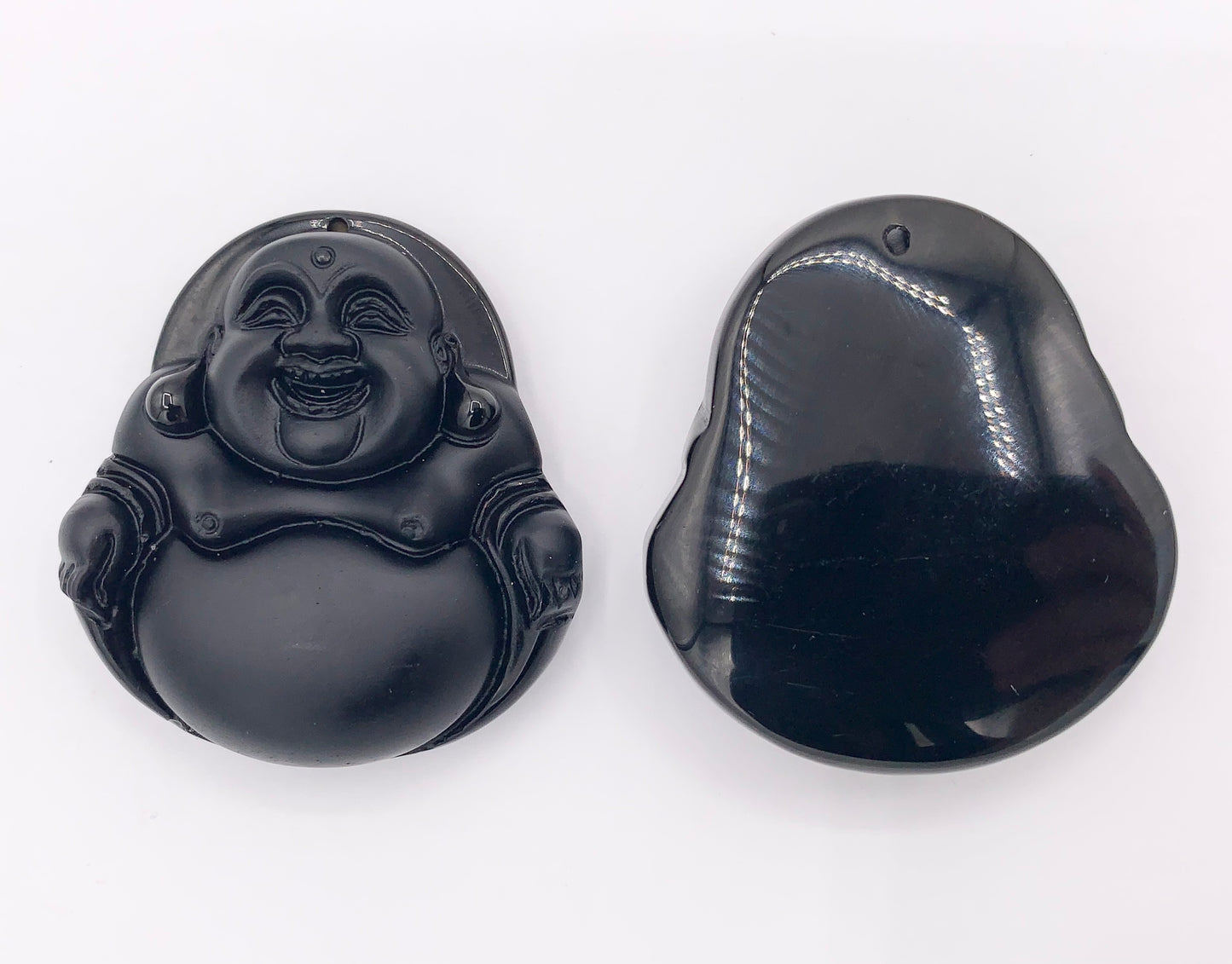 The Seated Laughing Buddha Natural Black Obsidian Pendants Beautiful Hand Carved Buddhism Stone Pendant Sold By Piece