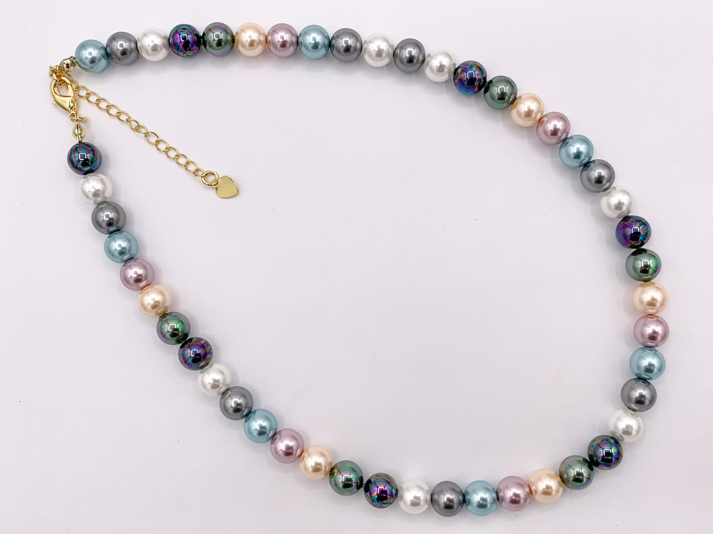 Delicate Dainty Minimalist Colorful Crystal Pearl Finished Necklace with Gold Plated Copper Findings 16" + 2" Extension 1 PC