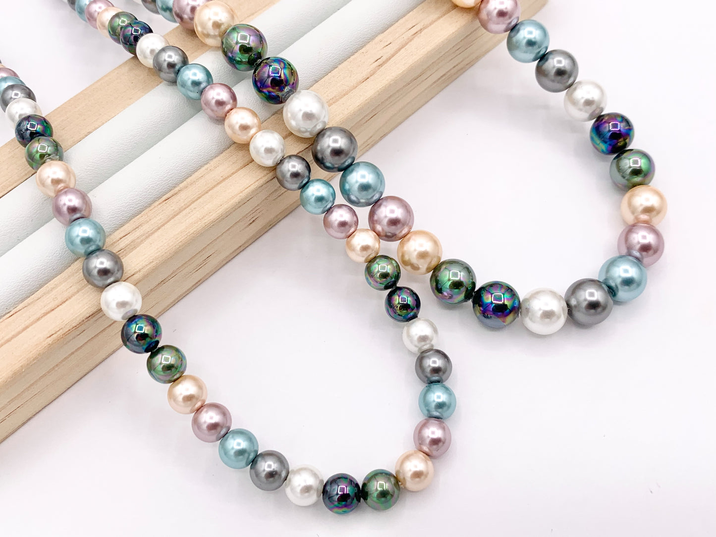 Delicate Dainty Minimalist Colorful Crystal Pearl Finished Necklace with Gold Plated Copper Findings 16" + 2" Extension 1 PC