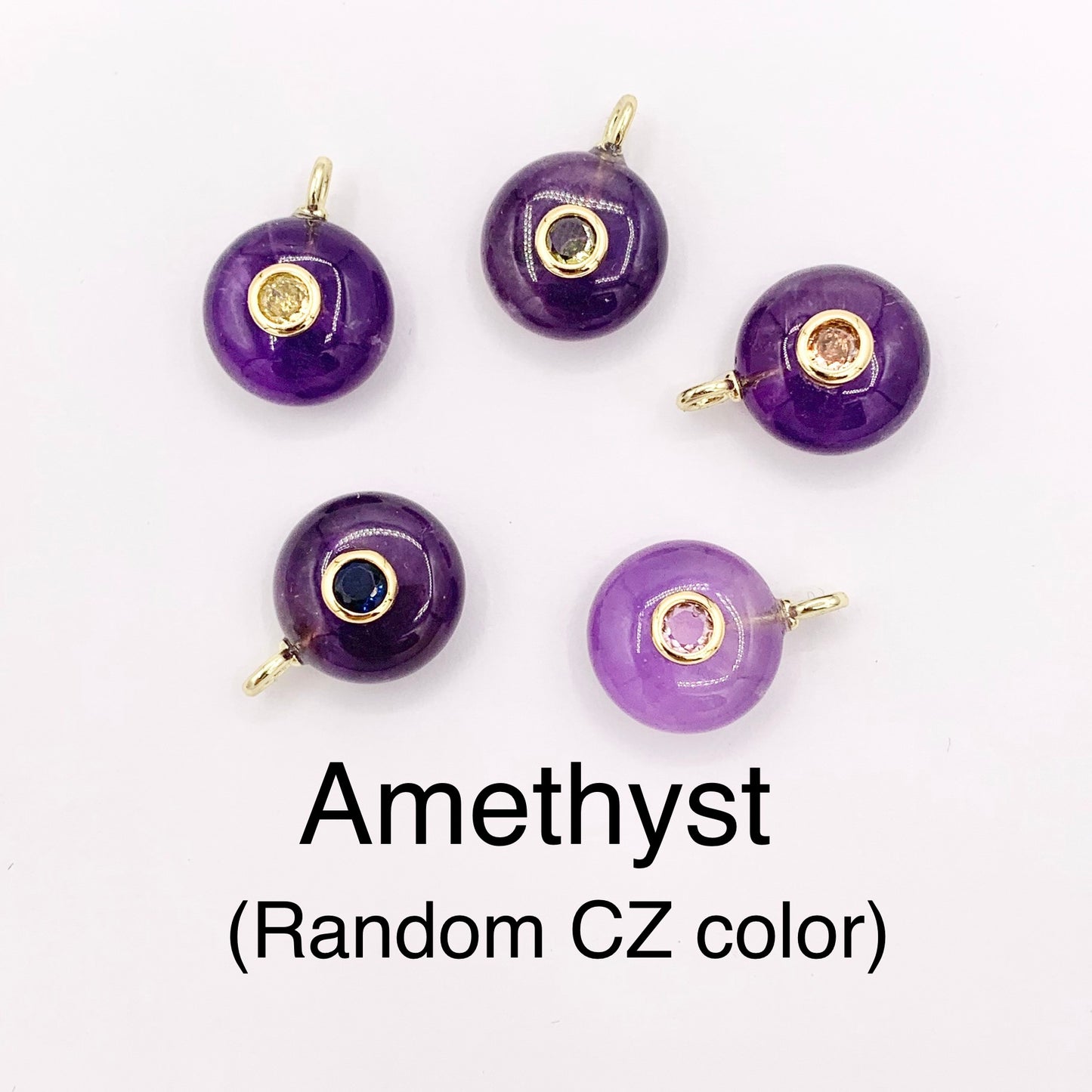 14mm Natural Gemstone Puffy Coin Shape Charm with Colorful CZ Pave | Amethyst/ Aventurine/ Clear Quartz/ Opal/ Rose Quartz 1 PC