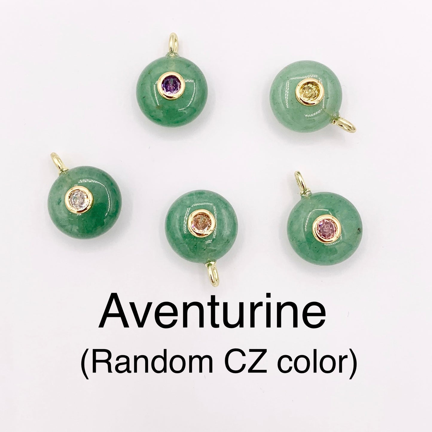 14mm Natural Gemstone Puffy Coin Shape Charm with Colorful CZ Pave | Amethyst/ Aventurine/ Clear Quartz/ Opal/ Rose Quartz 1 PC