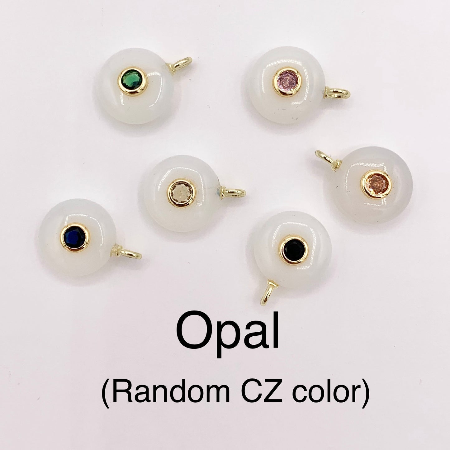 14mm Natural Gemstone Puffy Coin Shape Charm with Colorful CZ Pave | Amethyst/ Aventurine/ Clear Quartz/ Opal/ Rose Quartz 1 PC