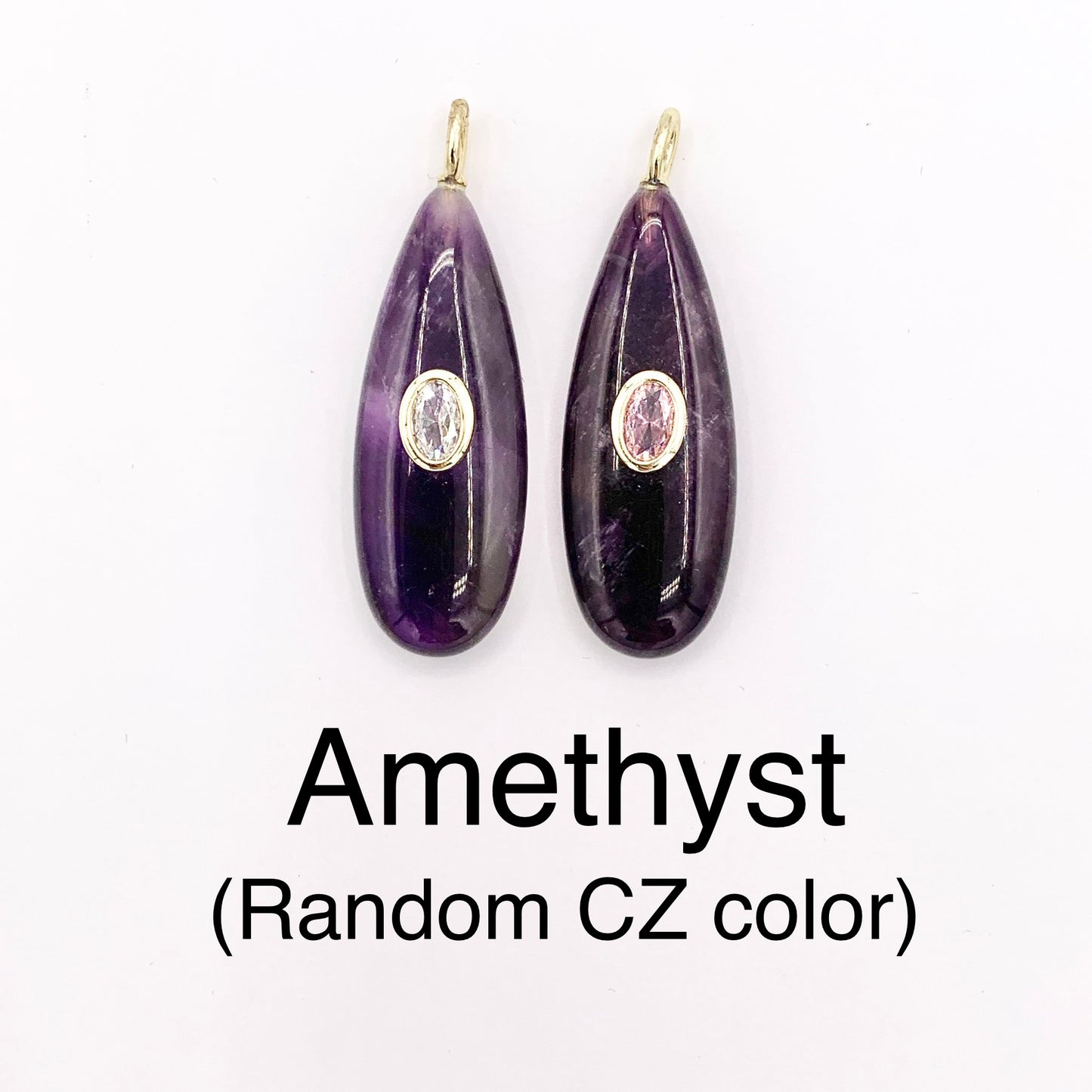 13x35mm Natural Gemstone Puffy Teardrop Shape Charm with Colorful CZ Pave | Amethyst/ Lapis/ Black Obsidian/ Tiger's Eye & More 1 PC