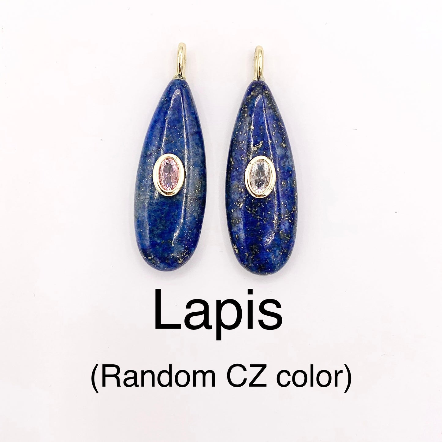 13x35mm Natural Gemstone Puffy Teardrop Shape Charm with Colorful CZ Pave | Amethyst/ Lapis/ Black Obsidian/ Tiger's Eye & More 1 PC