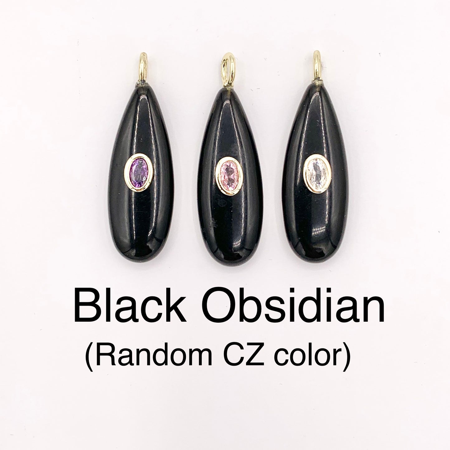 13x35mm Natural Gemstone Puffy Teardrop Shape Charm with Colorful CZ Pave | Amethyst/ Lapis/ Black Obsidian/ Tiger's Eye & More 1 PC