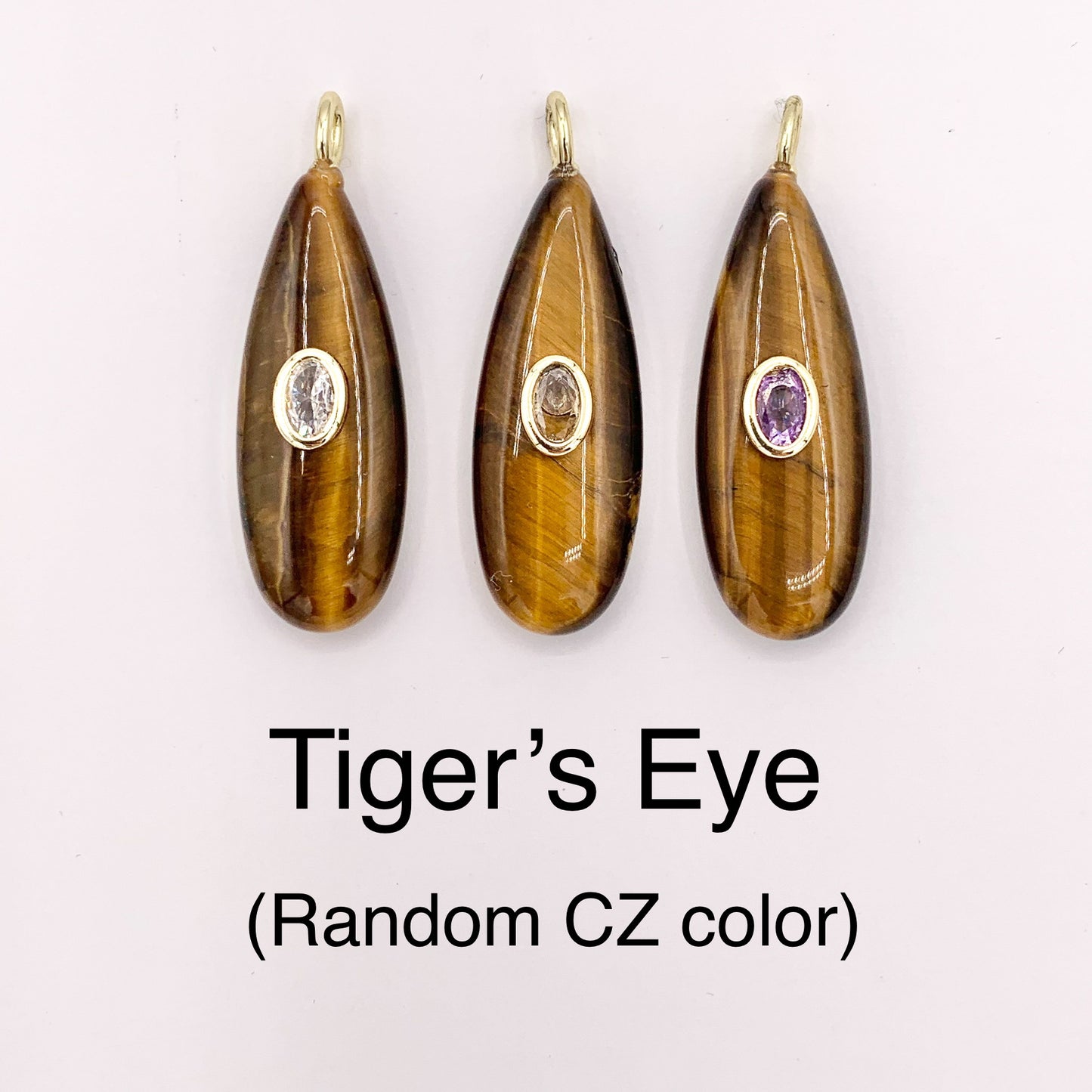 13x35mm Natural Gemstone Puffy Teardrop Shape Charm with Colorful CZ Pave | Amethyst/ Lapis/ Black Obsidian/ Tiger's Eye & More 1 PC