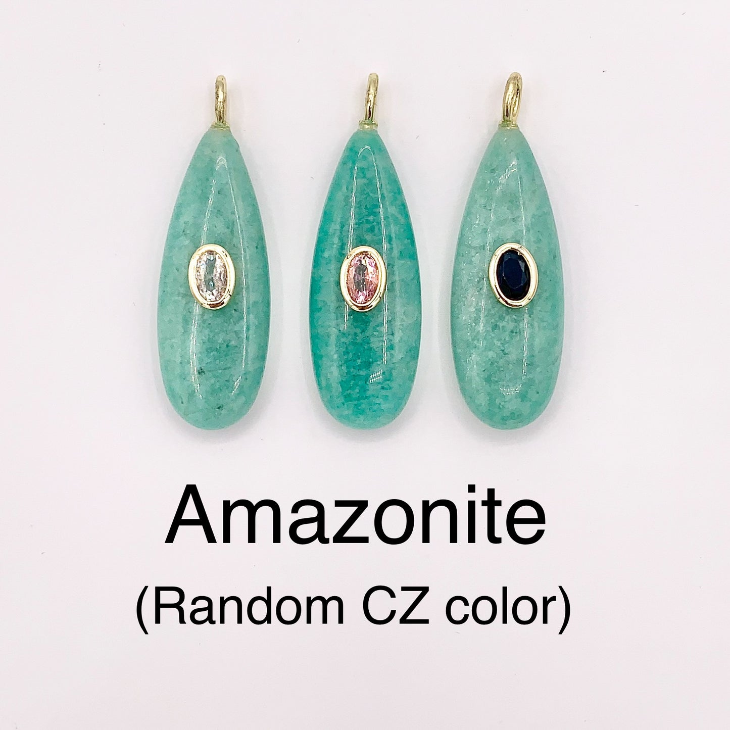 13x35mm Natural Gemstone Puffy Teardrop Shape Charm with Colorful CZ Pave | Amethyst/ Lapis/ Black Obsidian/ Tiger's Eye & More 1 PC