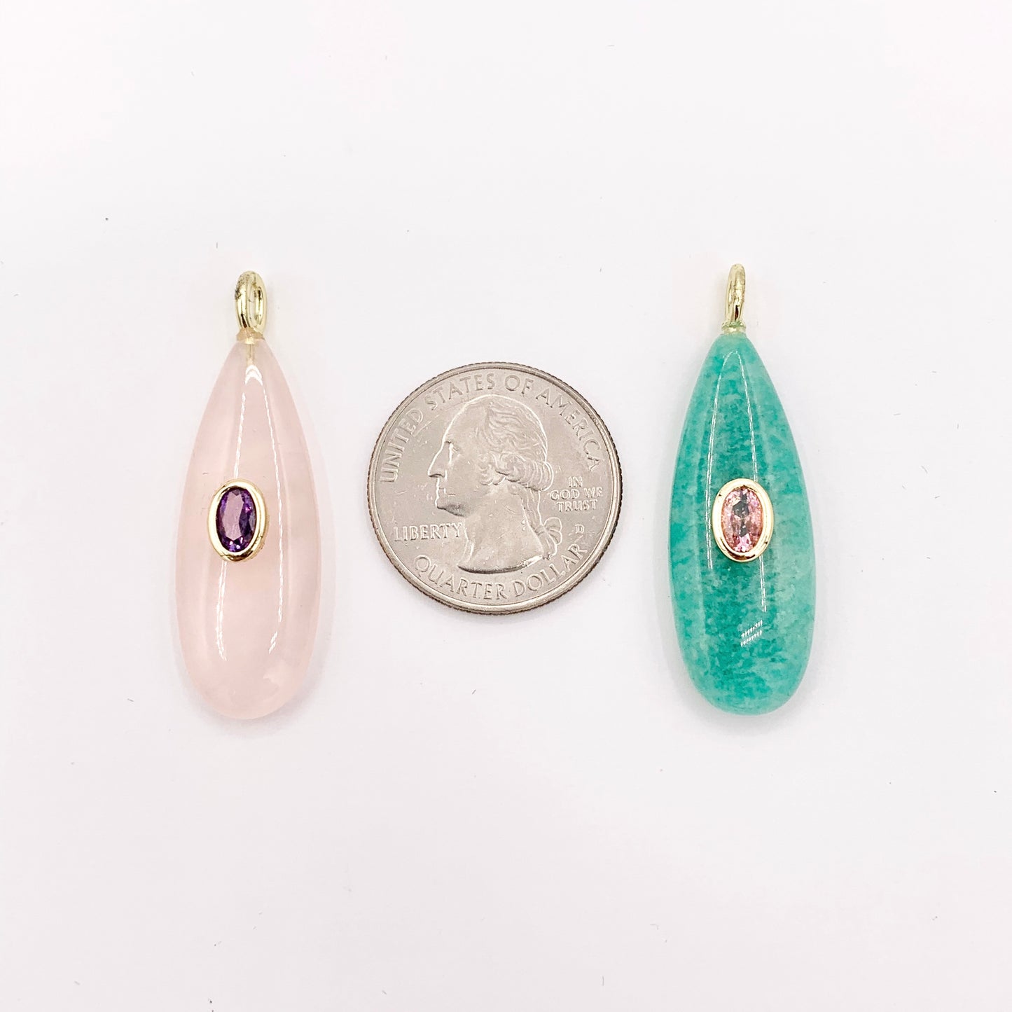 13x35mm Natural Gemstone Puffy Teardrop Shape Charm with Colorful CZ Pave | Amethyst/ Lapis/ Black Obsidian/ Tiger's Eye & More 1 PC