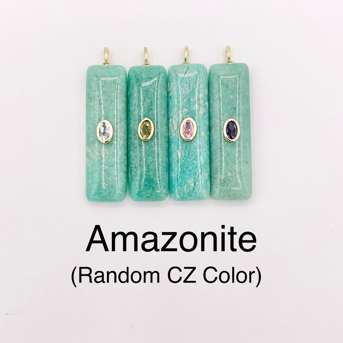 13x45mm Natural Gemstone Puffy Rectangle Shape Charm with Colorful CZ Pave | Amethyst/ Lapis/ Black Obsidian/ Tiger's Eye & More 1 PC