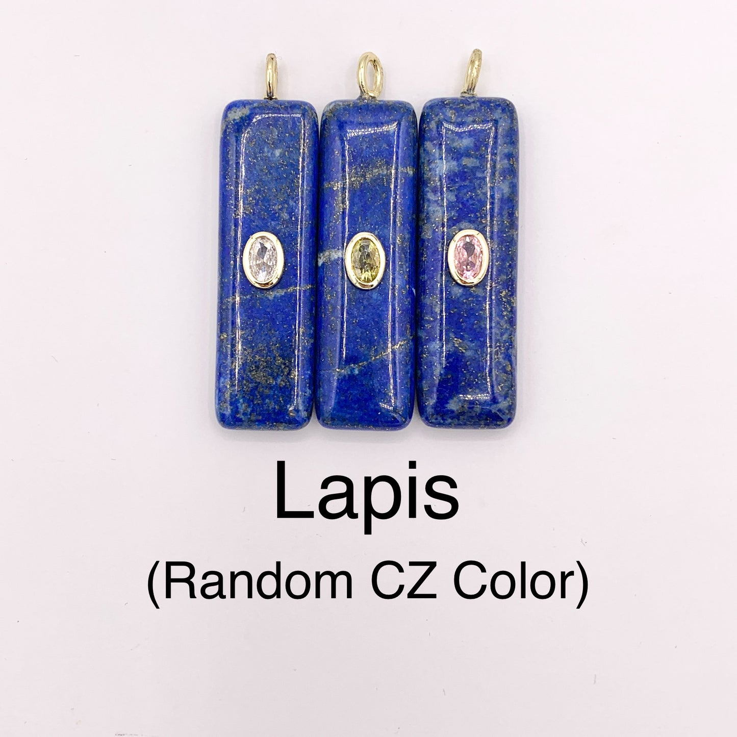 13x45mm Natural Gemstone Puffy Rectangle Shape Charm with Colorful CZ Pave | Amethyst/ Lapis/ Black Obsidian/ Tiger's Eye & More 1 PC