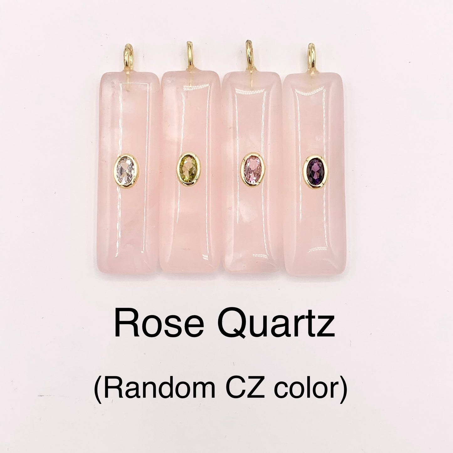 13x45mm Natural Gemstone Puffy Rectangle Shape Charm with Colorful CZ Pave | Amethyst/ Lapis/ Black Obsidian/ Tiger's Eye & More 1 PC