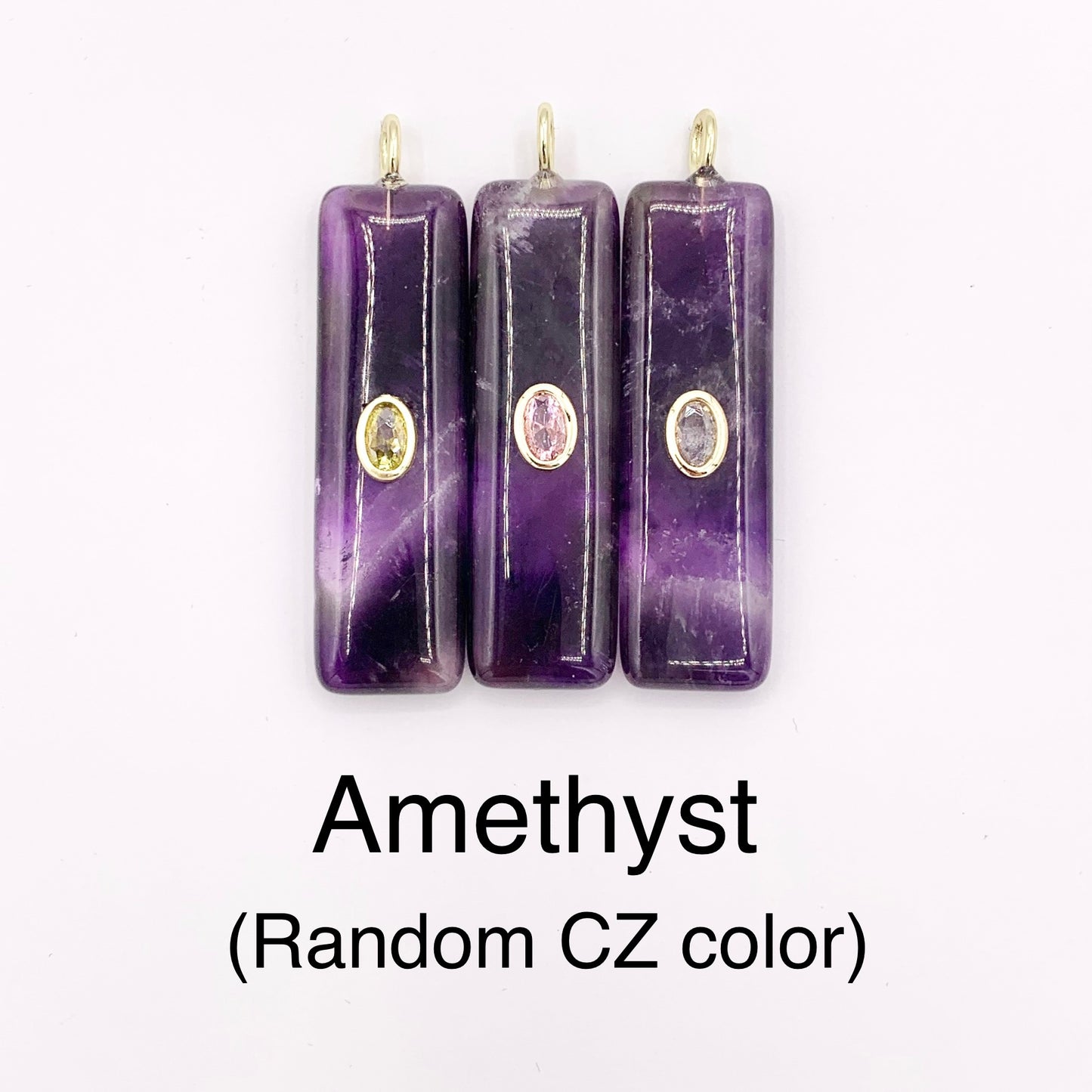 13x45mm Natural Gemstone Puffy Rectangle Shape Charm with Colorful CZ Pave | Amethyst/ Lapis/ Black Obsidian/ Tiger's Eye & More 1 PC