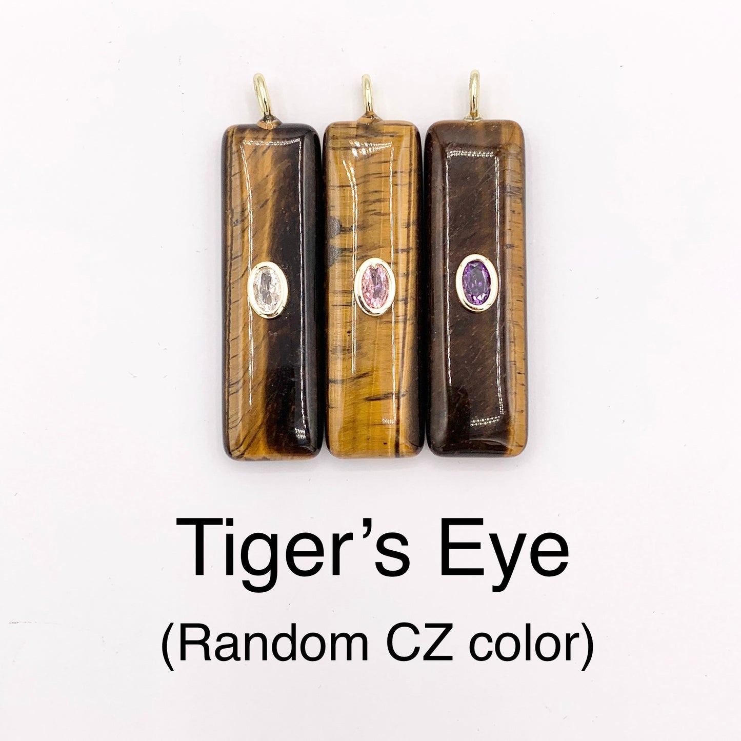 13x45mm Natural Gemstone Puffy Rectangle Shape Charm with Colorful CZ Pave | Amethyst/ Lapis/ Black Obsidian/ Tiger's Eye & More 1 PC