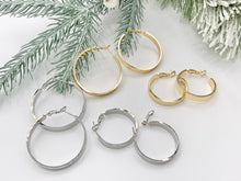 Load image into Gallery viewer, 2 Sizes Simple Plain Hoop Earrings Real 18K Gold/Platinum Plated Over Copper 3 PAIRS
