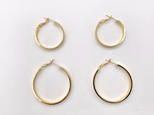 Load image into Gallery viewer, 2 Sizes Simple Plain Hoop Earrings Real 18K Gold/Platinum Plated Over Copper 3 PAIRS
